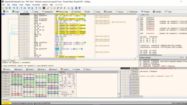 How dump a NSPacker file using x64dbg смотреть онлайн