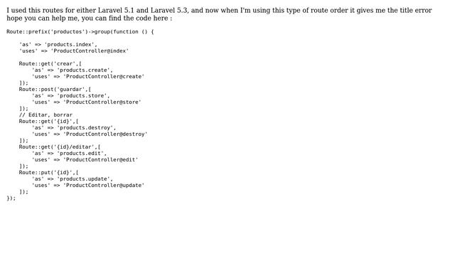 Laravel 5.4 double arrow error in routes (syntax error, unexpected '=＞' (T_DOUBLE_ARROW)) смотреть онлайн
