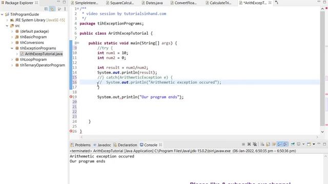 Handle arithmetic exception in java | Arithmetic exception in java example - tutorialsinhand.com смотреть онлайн