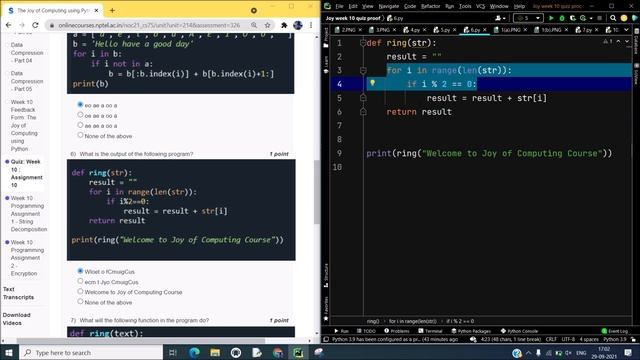NPTEL The Joy of Computing using Python week 10 quiz assignment answers with proof of each answer смотреть онлайн