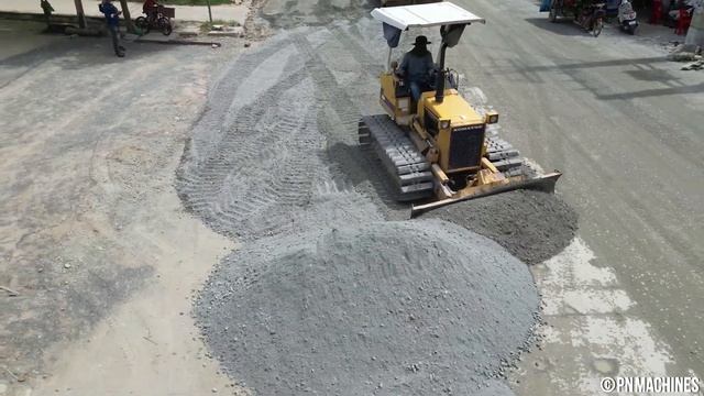 Techniques Skill Dump Truck Road Roller And Dozer Komatsu D20P Spreading Gravel Making New Road смотреть онлайн