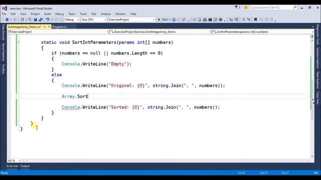 simple sort integer array in c# смотреть онлайн
