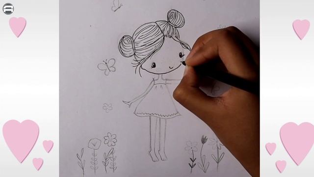 Sketch of early summer : A lovely girl drawing with garden butterfly and flowers : Angel Artfun смотреть онлайн