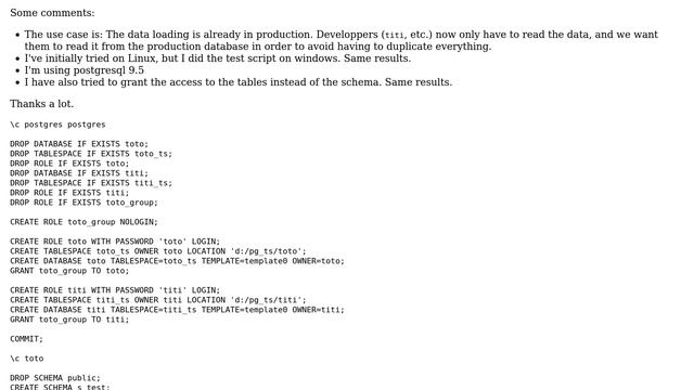 PostgreSQL: access right problems смотреть онлайн