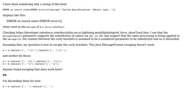 Salesforce: How to present JSON via a e.force:showToast event - escaping of curly brackets? смотреть онлайн