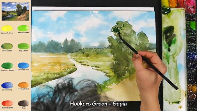 Without Sketch Landscape Watercolor - Riverside View (color name view, watercolor material)NAMIL AR смотреть онлайн