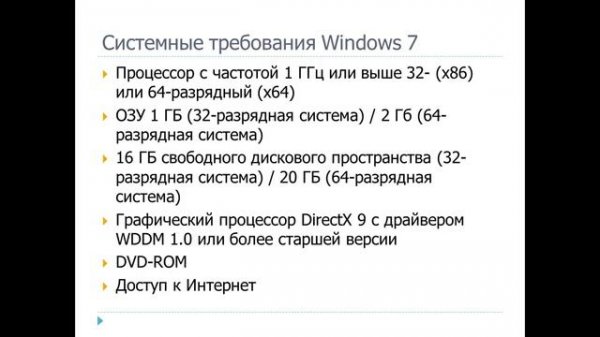 Cистемные требования windows 7