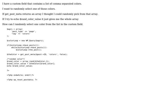 Wordpress: Random element in get_post_meta array смотреть онлайн