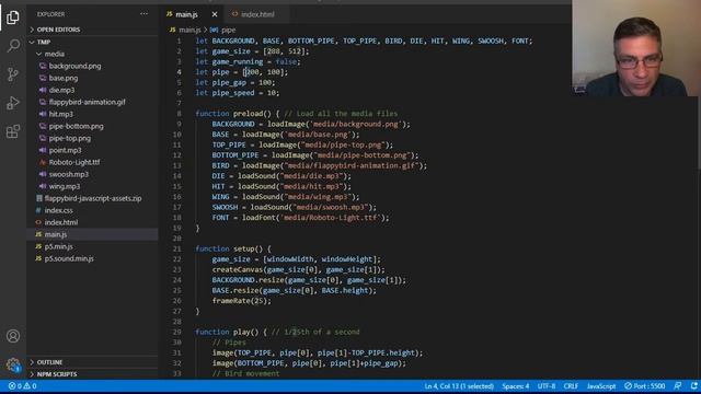 Flappy bird clone in Javascript/p5.js смотреть онлайн