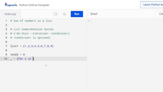 Python : Sum of numbers in a list using List Comprehension смотреть онлайн