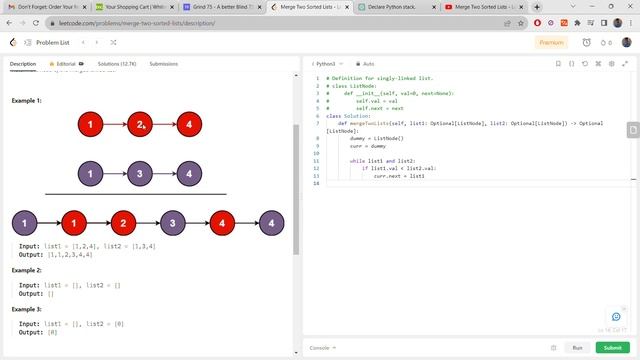 Merge Two Sorted Lists LeetCode Python смотреть онлайн