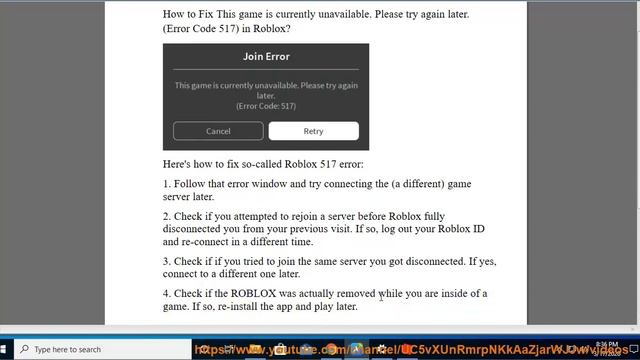 Fix This game is currently unavailable. Please try again later. (Error Code 517) in Roblox смотреть онлайн