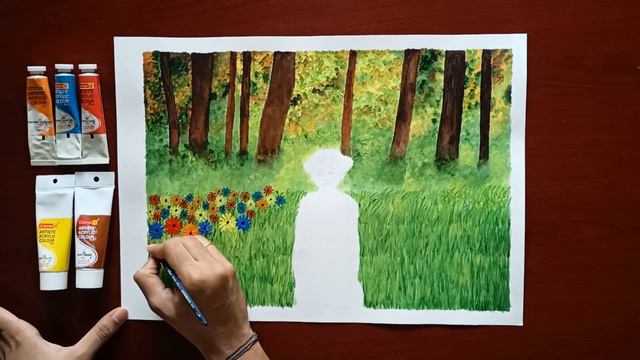 Cute Girl in Garden Acrylic Painting || Anurag Art in Telugu смотреть онлайн