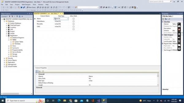 Create Database Table and Visual studio and sql server connectivity |Using C#|