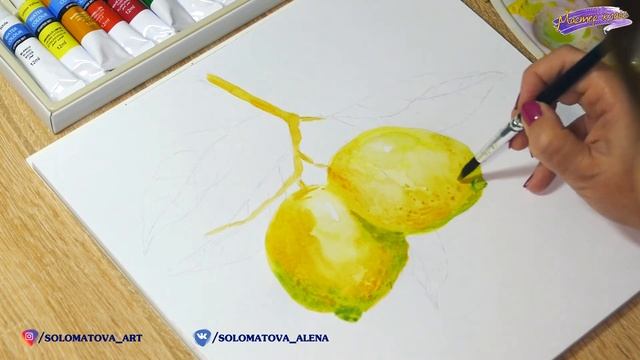 Рисуем лимоны акварелью. смотреть онлайн