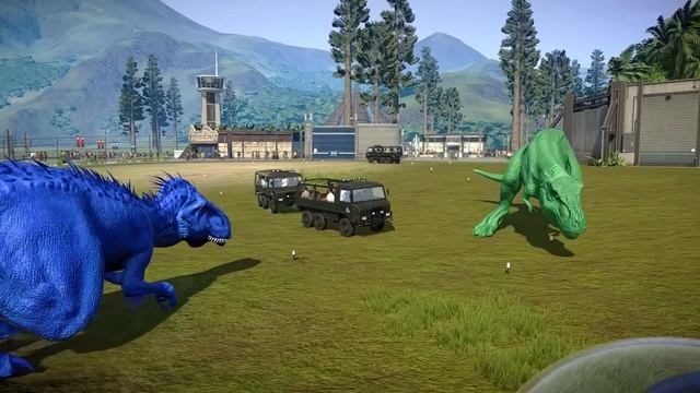 Epic Blue Dinosaurs Fight Isla Nublar in Jurassic World Evolution TRex vs Spinosaurus vs IRex смотреть онлайн