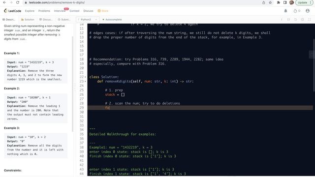 Leetcode 402 [Facebook/Meta]. Remove K Digits - monotonic stack method смотреть онлайн