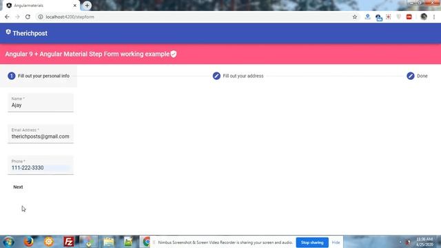 Angular 9 + Angular Material Step Form working example смотреть онлайн