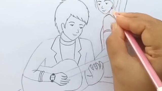 A COUPLE & GUITAR SKETCH BY HAND || PENCIL SKETCH || PENCIL DRAWING смотреть онлайн