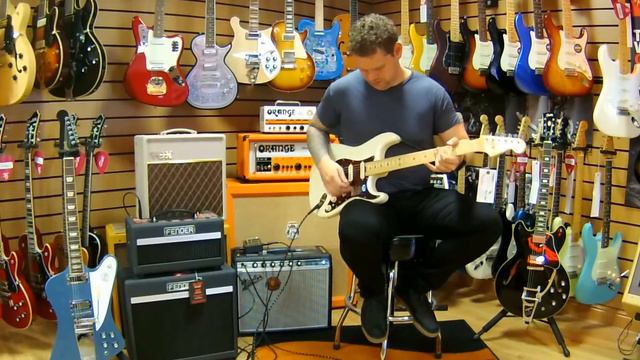 Fender American Elite Stratocaster HSS w/Shawbucker - Olympic Pearl, Steven James Guitar and Amp. смотреть онлайн