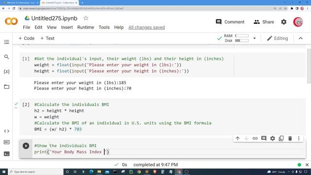 Calculate Body Mass Index (BMI) Using Python смотреть онлайн