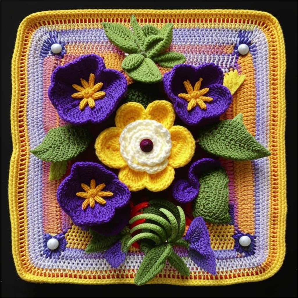 ВЯЗАНИЕ. Квадратные мотивы с цветами и листьями от нейросети. ПОДБОРКА №7. смотреть онлайн