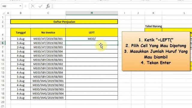Excel Online Learning: Rumus Left Untuk Mengambil Beberapa Karakter Dari Kiri смотреть онлайн