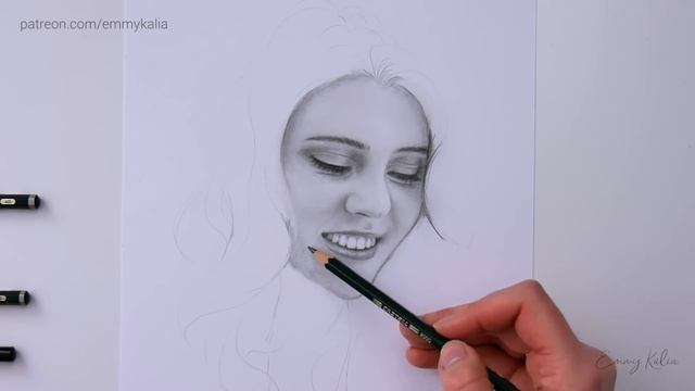 Drawing a Portrait with Graphite Pencils | Emmy Kalia смотреть онлайн