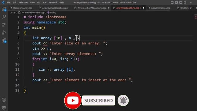 C++ program to insert element at the end of an array - Insertion at the end - Array Data Structure смотреть онлайн