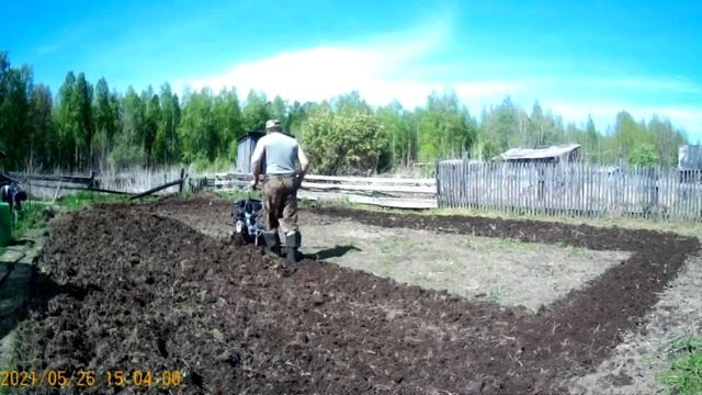 Пашем огород под картофель мотоблоком. смотреть онлайн