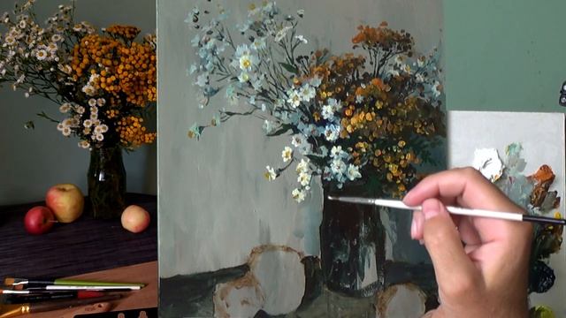 How to paint SUMMER FLOWERS. Oil painting timelaps video. смотреть онлайн