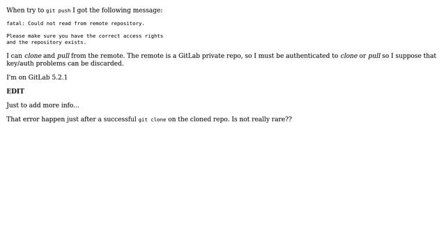 Why GitLab "fatal: Could not read from remote repository." with push while I can make pulls? смотреть онлайн