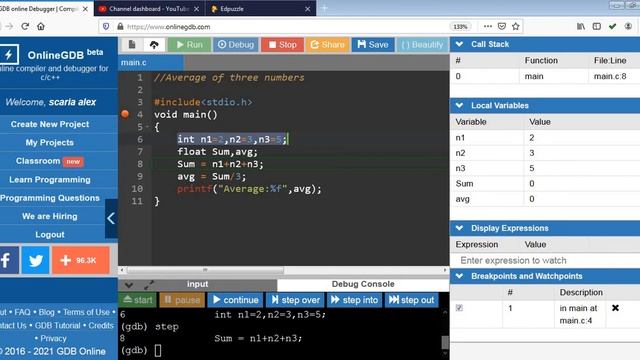 Onlinegdb Debugging