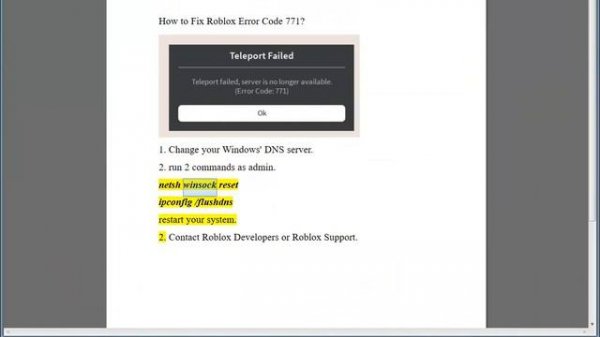 Fix Roblox Error Code 771