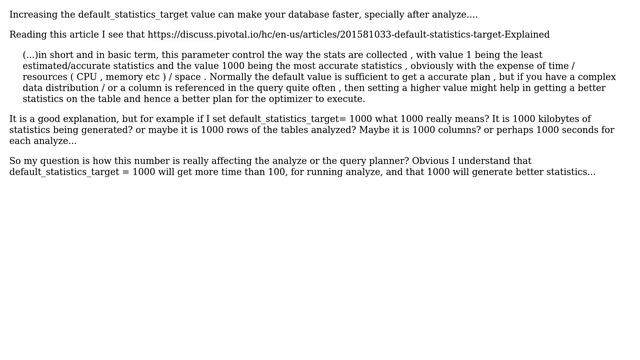 Databases: Postgresql: What the default_statistics_target value really means? смотреть онлайн