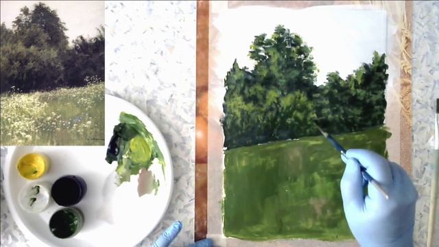 Художники от слова ХОРОШО! Цветущий луг. Гуашь. Blooming meadow. Gouache. смотреть онлайн