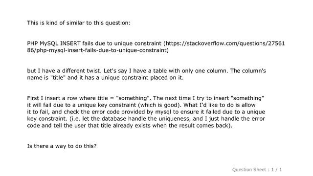 MySQL : Detect mysql update/insertion failure due to violated unique constraint смотреть онлайн
