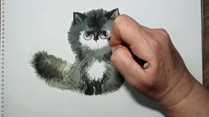 Как нарисовать кота веерной кистью.