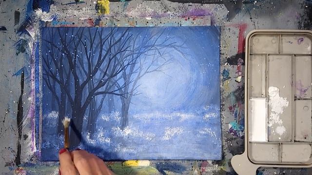 Acrylic Painting Blue Forest Snowfall: Grayscale to Monochromatic Painting Demo (part 2) смотреть онлайн
