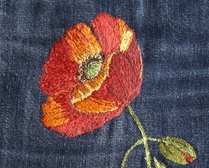 Вышивка гладью мака на обычной швейной машинке.