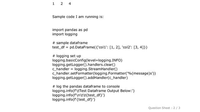 Pandas : python 3.6+ logger to log pandas dataframe - how to indent the entire dataframe? смотреть онлайн