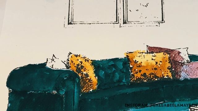 Watercolor Interior sketch смотреть онлайн