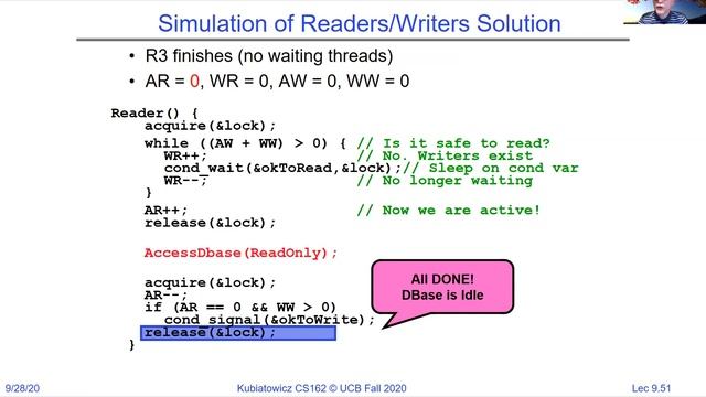 CS162 Lecture 9: Synchronization 4: Monitors and Readers/Writers (Con't), Process Structure смотреть онлайн