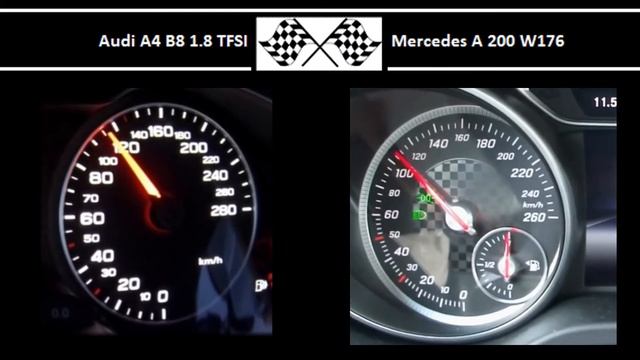 Audi A4 B8 1.8 TFSI VS. Mercedes A 200 W176 - Acceleration 0-100km/h смотреть онлайн