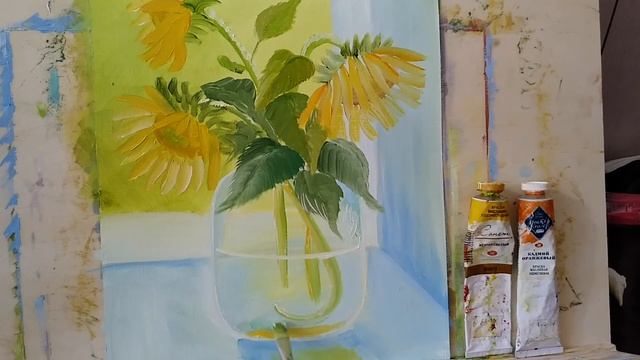 Как нарисовать подсолнухи на окне Як намалювати соняхи на вікні How to painting sunflowers on windo смотреть онлайн