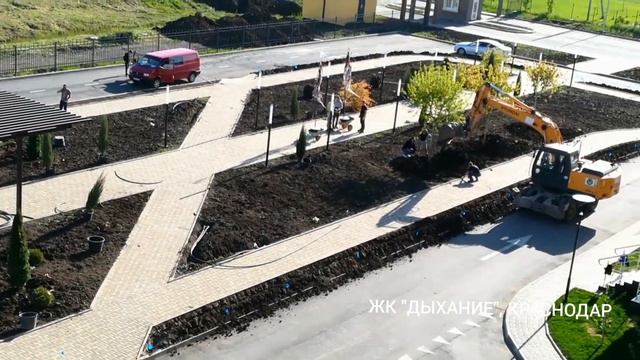 ЖК "ДЫХАНИЕ", КРАСНОДАР. Благоустройство территории. Высаживают деревья. смотреть онлайн