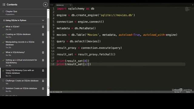 Using SQLAlcemy Core with an SQLite Database смотреть онлайн