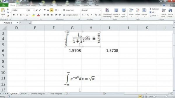 Numerical integration examples in Excel
