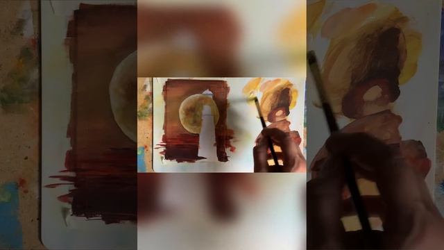 Маяк на рассвете. Рисуем гуашью. смотреть онлайн