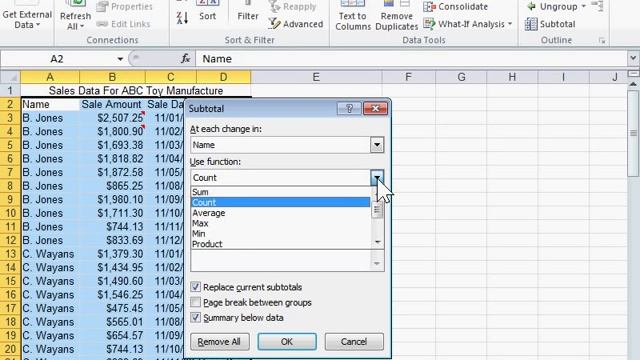 Insert Subtotals into a List of Data in a Worksheet - Excel 2010 смотреть онлайн